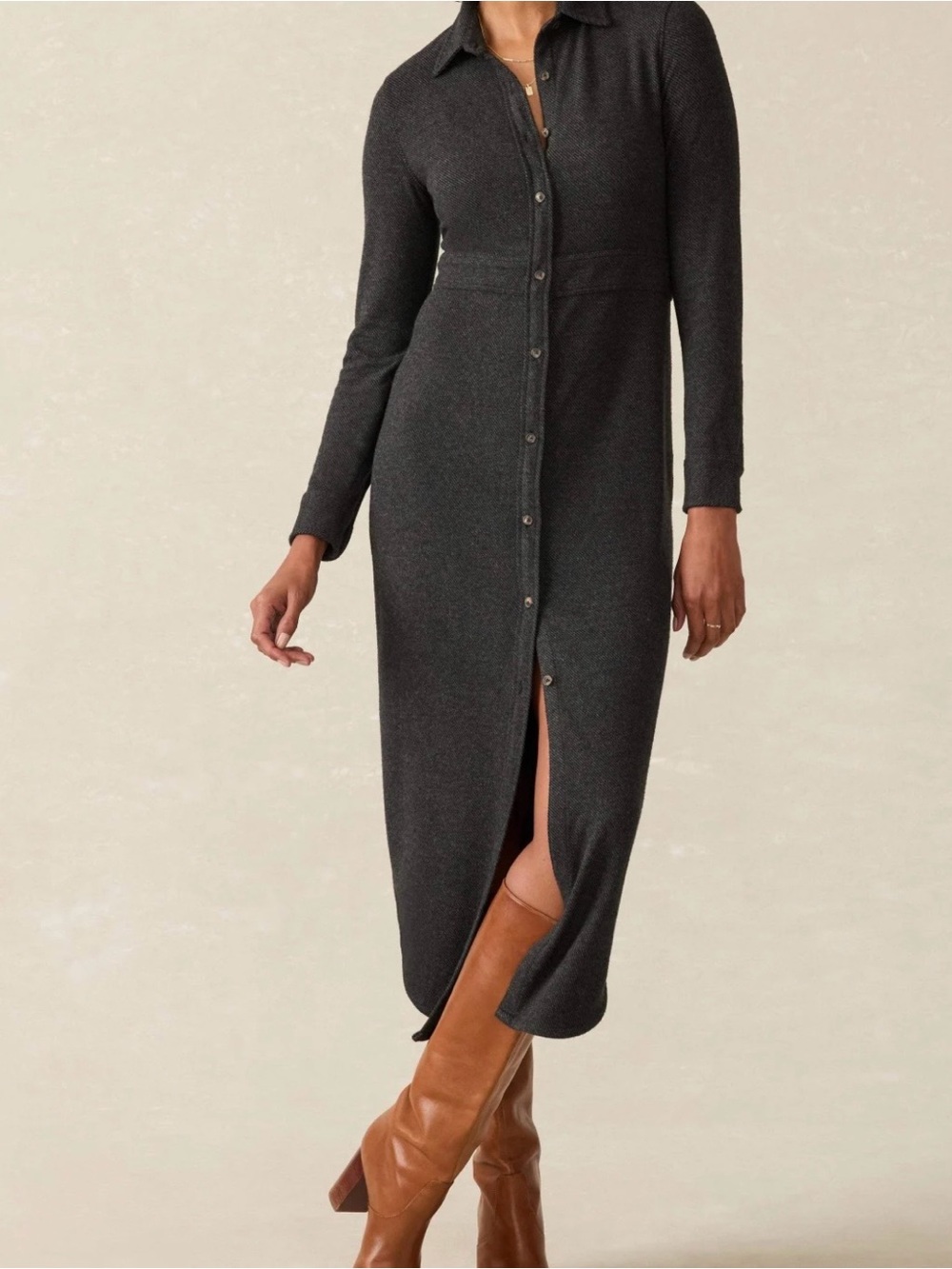 Faherty Legend Sweater Dress Heather Black Twill Sz Sm